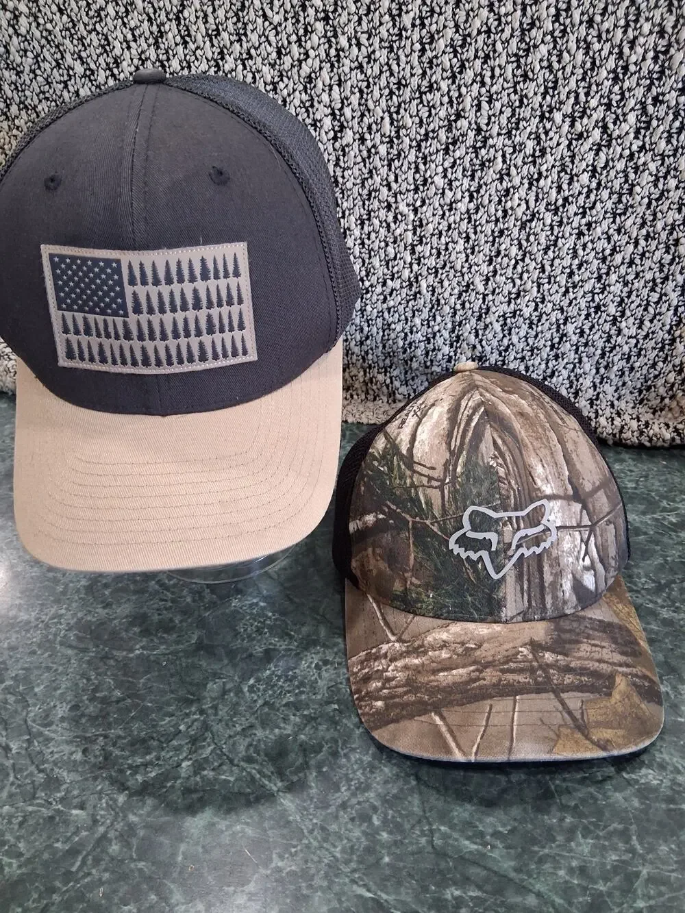 Fox Head Racing And Columbia Tree Flag Patch Hats Set Of 2 Trucker Mesh Caps USA